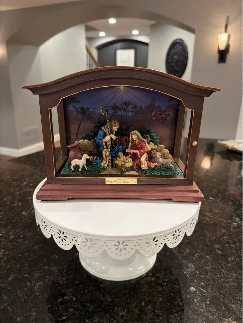 Thomas Kincaid Nativity Scene Lights & Narration Unto Us A Child Is Born Wrks
